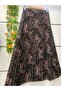 Patterned Pleated Crepe Skirt with Lining