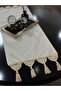 Runner Tablecloth Plaid Fabric Knitted Lace Tasseled Cream Brown 40X100 cm - 3