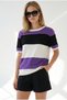 Women's Purple Color Block Mercerized Flowy Knitwear Blouse Blz-19002640 - 4