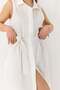 Women's buttoned short sleeve long dress ecru - 4