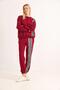 Women's striped embroidered three-thread tracksuit set in burgundy - 2