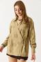 Women's side tie shirt collar tunic khaki - 5