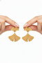 Yellow Color Dangle Brass Women's Earrings with Ginkgo Leaf Design - 4