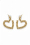 Women's Yellow Color Textured Heart Shaped Brass Earrings