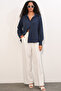 Women's Oversize Polka Dot Shirt 1512 - Navy Blue - 2