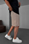 Men's Beige Lightweight Casual Linen Muslin Shorts with Double Cuffs and Back Pockets - 2