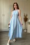Strappy Linen Striped Midi Blue Dress - 4
