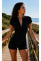 Zipper Detailed Waterproof Quick Drying Women's Swimsuit with Shorts - 3