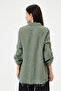 Women's Khaki Italian 100% Linen Sequined Ring Stripe Oversize Linen Shirt Size 40 - 46 - 4