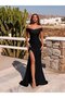 Women's Off-The-Shoulder Asymmetrical Draped Detailed Deep Slit Maxi Dress with Low Shoulder Collar Janjan Kre - 3