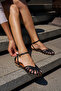 Nelio Women's Black Leather Strap Detailled Ballet Flats - 5