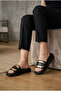 Whe Women's Slippers with Flat Soles and Gold Buckle Leather - 2
