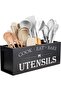 Extra Large Kitchen Utensils Holder - 4 Black Compartments, Wooden Utensil Organizer