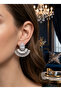 Brass Silver Color Zircon Stone Fan Model Earrings - 2