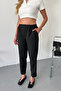 Women's Elastic Waist Double Pocket Carrot Cut Trousers Black - 3229 - 2