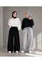 2 Pieces Suitable for Tesettüre Yazlikkk Special Fit Wide Trackpants Black and Gray