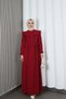 Ayrobin Belted Hijab Dress with Ruffles on the Shoulders and Front, Burgundy Hnt7345