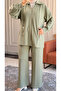 6420 - Stylish Comfortable Single Jersey Knit Modal Loose Zippered Wide Collar Pocket Detailed Women's Set - 7
