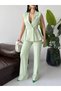 Double-Breasted Collar with Pleated Detail Two-Piece Suit - 9