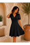 Black Tulle Double-Breasted Flared Dress with Stone Sleeve Detail That Adds Elegance to the Night - 4