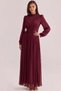 Yoryo Silk Hijab Evening Dress with Pleated and Stone Brooch Detail Dark Bordo 1244 - 5