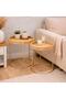 Round Wicker Side Tables Set with Golden Metal Base, Two Pieces