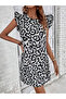 Women's Short Sleeve Sleeves Ruffle Detail Tie Back Leopard Pattern Sleeveless Mini Micro Dress - 4