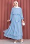Asymmetrical Ruffle Detailed Chiffon Dress Baby Blue - 3