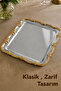 Rose Patterned Tray - Stainless Steel Gold Frame Detailed Coffee and Catering Serving Presentation Tray - 6