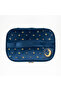 Navy Blue Moon and Sun Embroidered Velvet Makeup Bag & Organizer 25X17.5X11 cm - 5