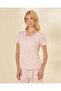 Women's Pink Lace Trim V-Neck Printed Pajama Set - 2