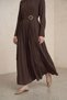 Modal Tensel Fabric Draped Belt Detailed Buckle Long Dress for Women - 3