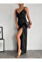 Women's Strappy Double Breasted Collar Slit Crepe Dress - 5
