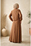 Striped Modal Shirt Collar Hijab Double Set 0328-01 Brown - 5