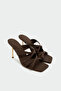Cunda Cross Detailed Women's Bitter Brown Satin Heeled Slippers