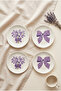 Lila Gift 4-Piece Handmade Ceramic Dessert Plate 16 cm Lilac Flower Patterned Cake Breakfast Presentation Plate Set - 2