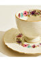 White Embossed Cup And Saucer With Gold Rim - 2