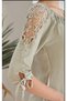 Women's Crew Neck Three Quarter Sleeve Shoulder and Sleeve Guipure Stone Design Detail Summer Tshirt Blouse - 2