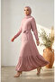 Drawstring Detailed Belted Hijab Dress 5589-02 Powder - 2