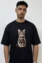Tabby Kitten Design Printed Oversize Black T-Shirt