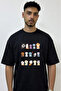 Cat Paws Design Printed Oversize Black T-Shirt