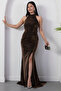 Halter Neckline Stoned Slit Dress Drp1013 - 5