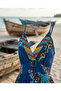 Bohemian Ethnic Patterned Rope Strap V-Neck Tasseled Maxi Dress - 2