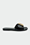 Ostic Buckle Detailed Bowknot Women's Black Flat Slippers