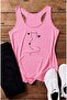 Hearted Cat Printed Women's (Swimmer) Model Strappy T-Shirt