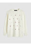 Ecru Crew Neck Floral Embroidered Women's Knitwear Tunic from Güli̇s Gi̇yi̇m - 5
