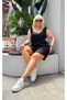 Women's Plus Size V-Neck Shoulder Bow Detail Woven Sofia Linen Blouse Shorts Set 28003 - 8