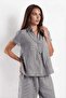 Gray Color Striped 100% Cotton Women's Blouse and Bermuda Shorts Bottom Top Set - 2