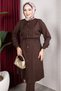 New Season Ribbed Detailed Belted Hijab Suit - Brown - 2