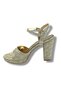 321-26 Glitter Embroidered Satin Single Strap Thick Heel Women's Sandals (11cm) - 3